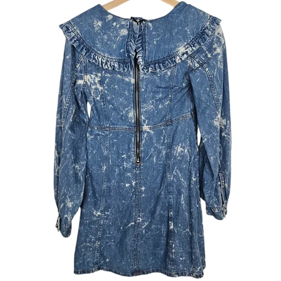 Ganni Net Sustain Ruffled Bleached Organic Denim Mini Dress Size 32 US 0 - Picture 3 of 8